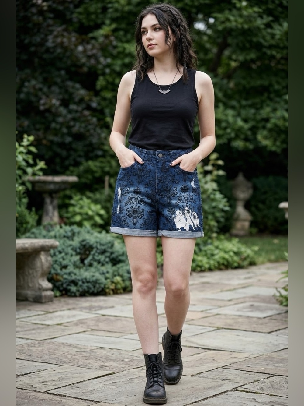 Disney Parks Haunted Mansion Wallpaper Hitchhiking Ghosts Denim Shorts Size S